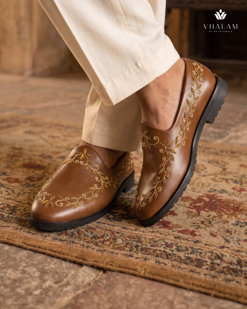Bronze Falcon - Tan Brown Hand Embraided Loafer | worn view 2