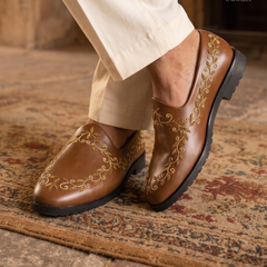 Bronze Falcon - Tan Brown Hand Embraided Loafer | worn view 2