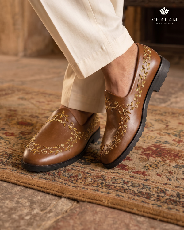 Bronze Falcon - Tan Brown Hand Embraided Loafer | worn view 2