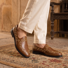 Bronze Falcon - Tan Brown Hand Embraided Loafer | worn view 3