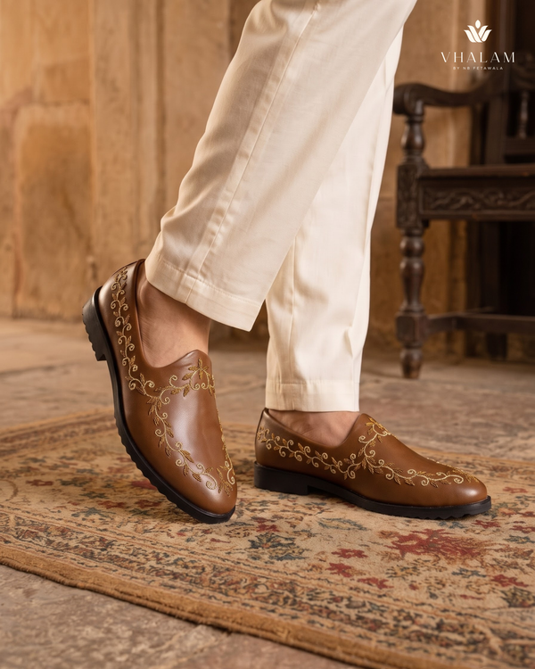 Bronze Falcon - Tan Brown Hand Embraided Loafer | worn view 3