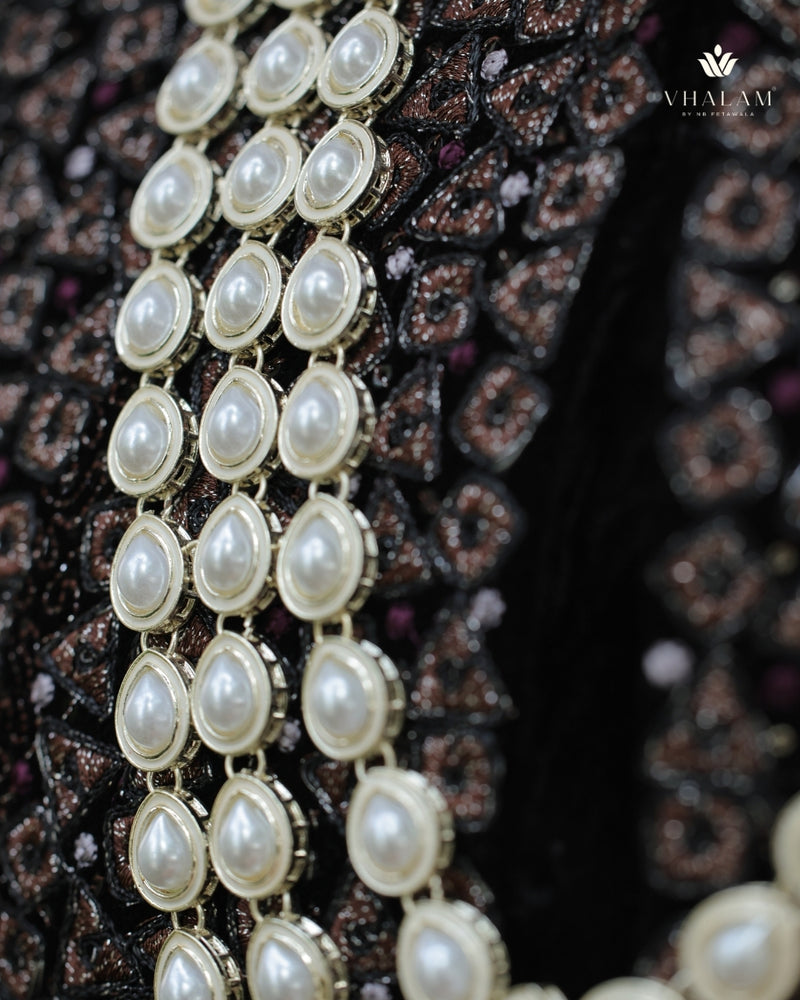 White Groom Tear-Drop Pearl Beaded Three-Layer Mala