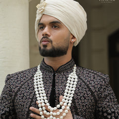 White Groom Tear-Drop Pearl Beaded Three-Layer Mala
