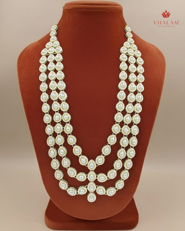 White Groom Tear-Drop Pearl Beaded Three-Layer Mala