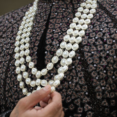 White Groom Tear-Drop Pearl Beaded Three-Layer Mala