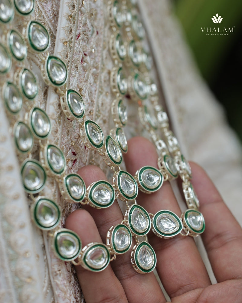 Groom Polki Tear-Drop Green Meenakari Mala