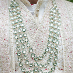 Groom Polki Tear-Drop Green Meenakari Mala