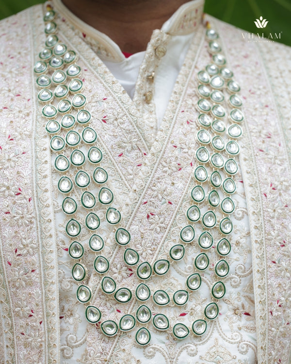 Groom Polki Tear-Drop Green Meenakari Mala