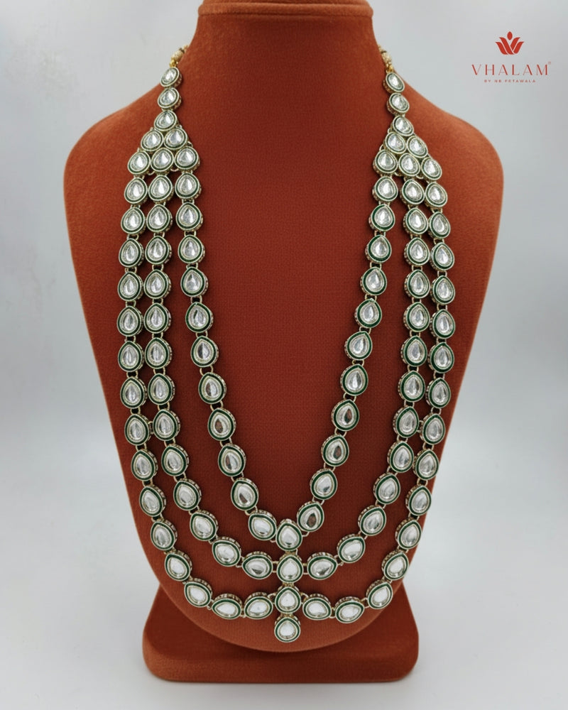 Groom Polki Tear-Drop Green Meenakari Mala