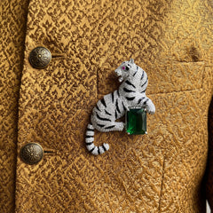 Silver-Tone Emerald Green Tiger Brooch, styled view