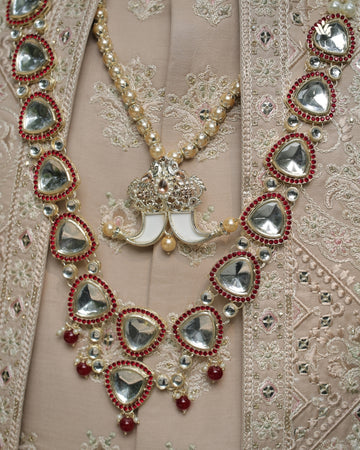 Groom Maroon Triangle Kundan Wagh Nakh Dual Mala