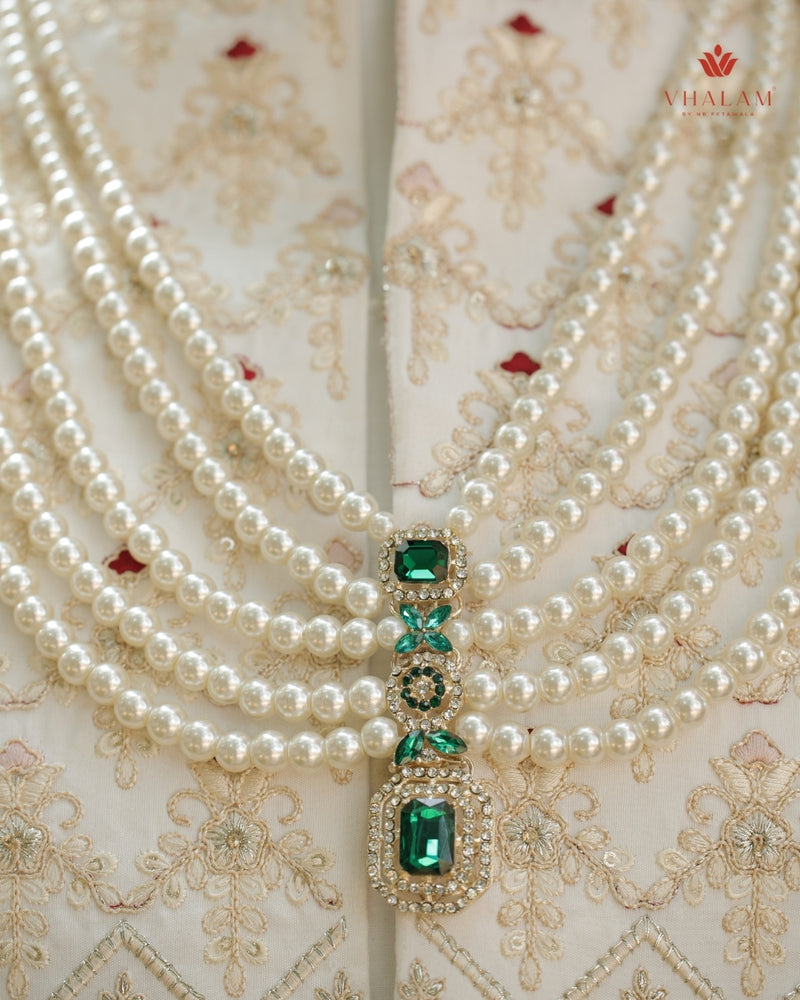 Dulha Pearl & Emerald Green Multi-Layer Mala