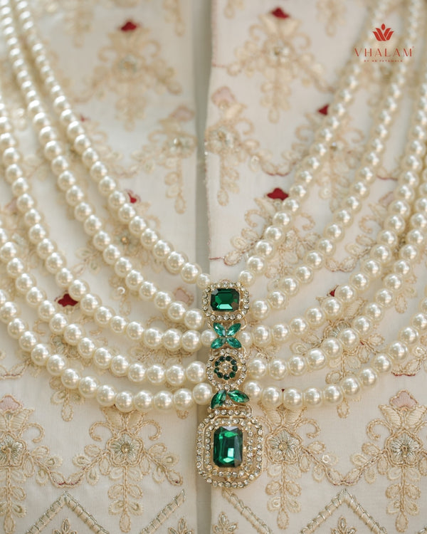 Dulha Pearl & Emerald Green Multi-Layer Mala