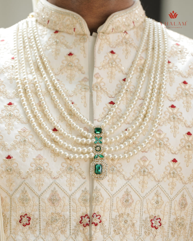 Dulha Pearl & Emerald Green Multi-Layer Mala