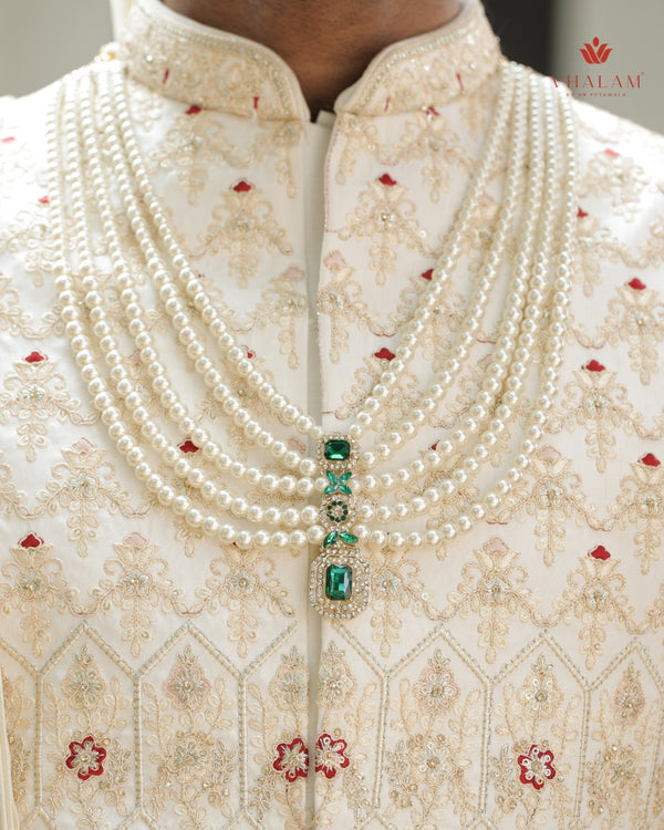 Dulha Pearl & Emerald Green Multi-Layer Mala
