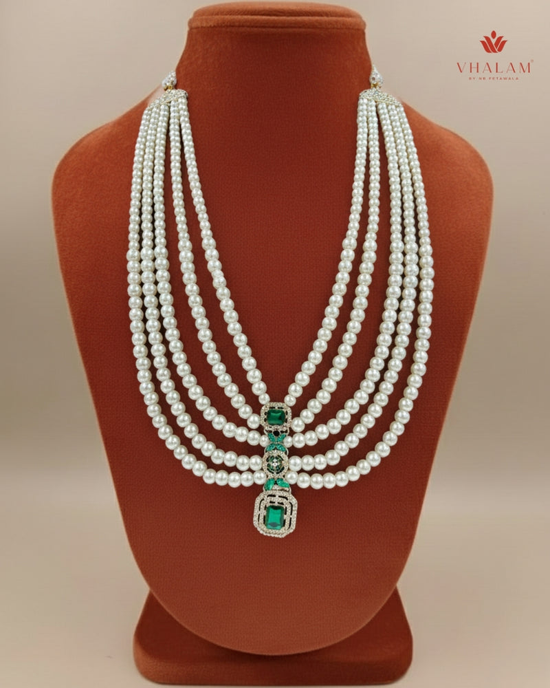 Dulha Pearl & Emerald Green Multi-Layer Mala