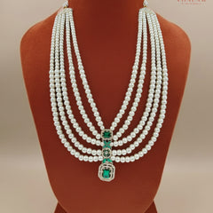 Dulha Pearl & Emerald Green Multi-Layer Mala