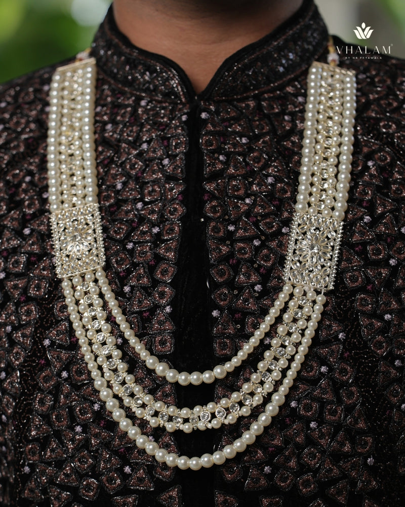 Groom Pearl & Kundan Side Panel Multi-Layer Mala