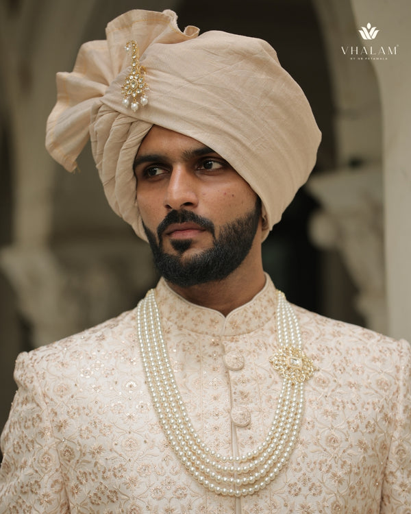 Groom Pearl & Kundan Floral Side White Brooch Mala