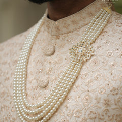 Groom Pearl & Kundan Floral Side White Brooch Mala