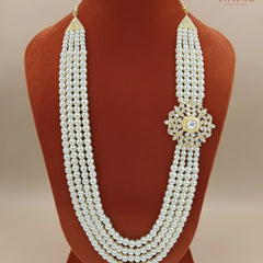 Groom Pearl & Kundan Floral Side White Brooch Mala