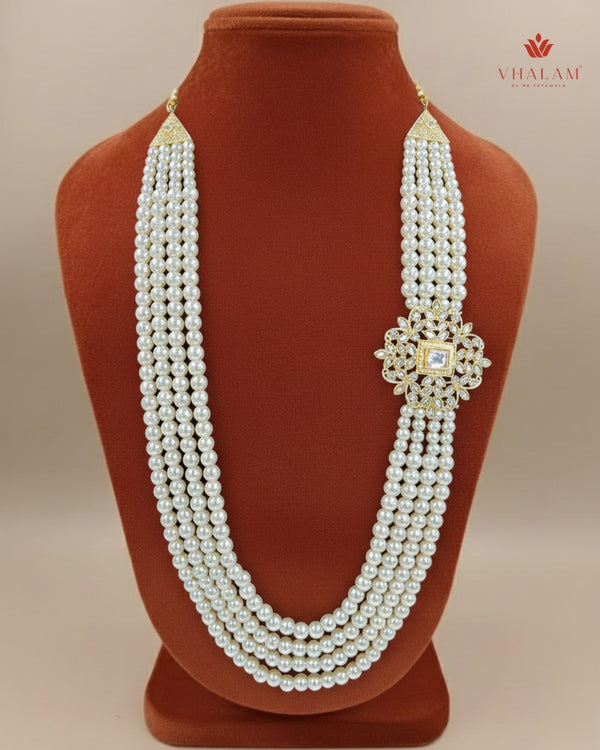 Groom Pearl & Kundan Floral Side White Brooch Mala