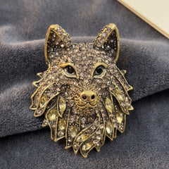 Gold-Tone Wolf Head Brooch, front view