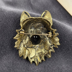 Gold-Tone Wolf Head Brooch, rear view