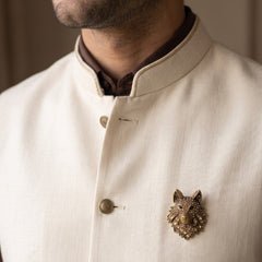 Gold-Tone Wolf Head Brooch, styled view