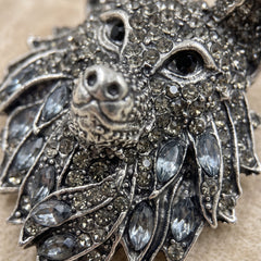 Silver-Tone Wolf Head Brooch, detail view