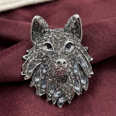 Silver-Tone Wolf Head Brooch, front view
