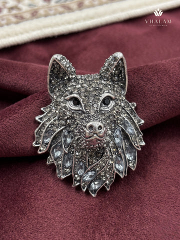 Silver-Tone Wolf Head Brooch