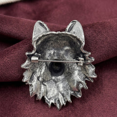 Silver-Tone Wolf Head Brooch, rear view