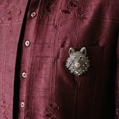 Silver-Tone Wolf Head Brooch, styled view